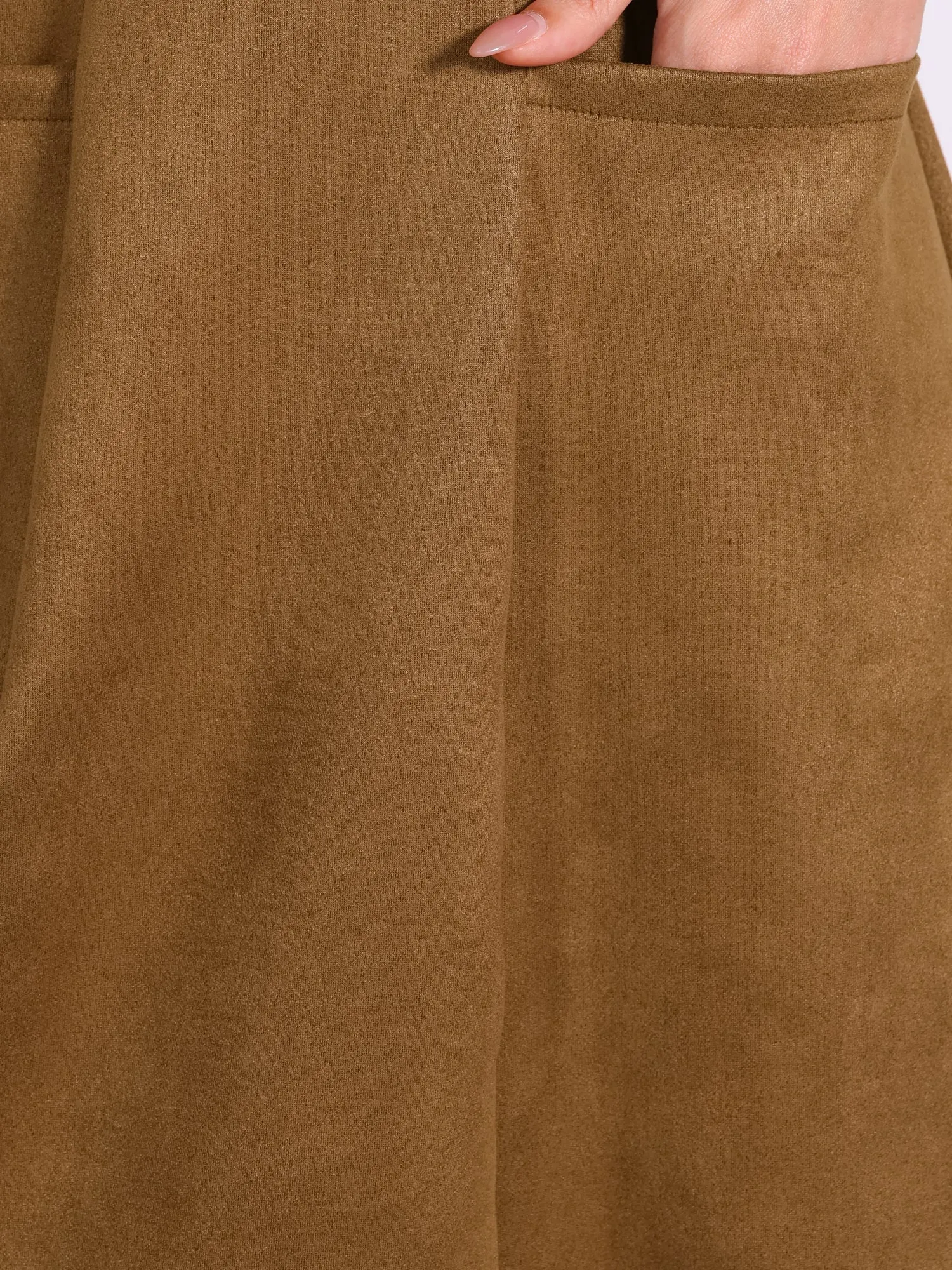Sleeveless Pockets Faux Suede Pinafore Overall Dress
