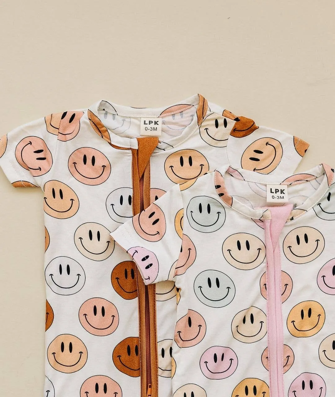 Smiley Bamboo Short Romper | Pink