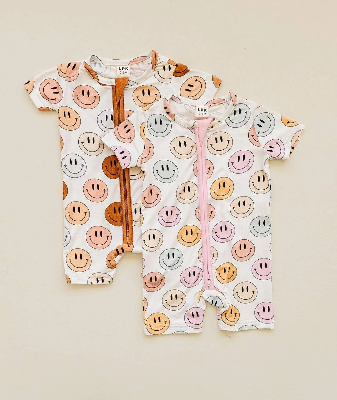 Smiley Bamboo Short Romper | Pink