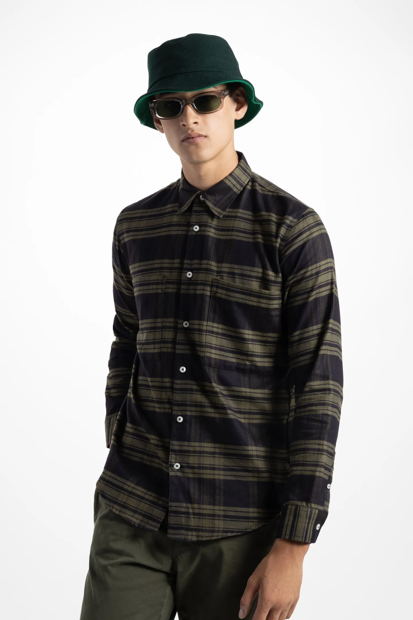 Soft Cloth Doheny Patch Pocket Shirt in Italian Woven - Olive Plaid