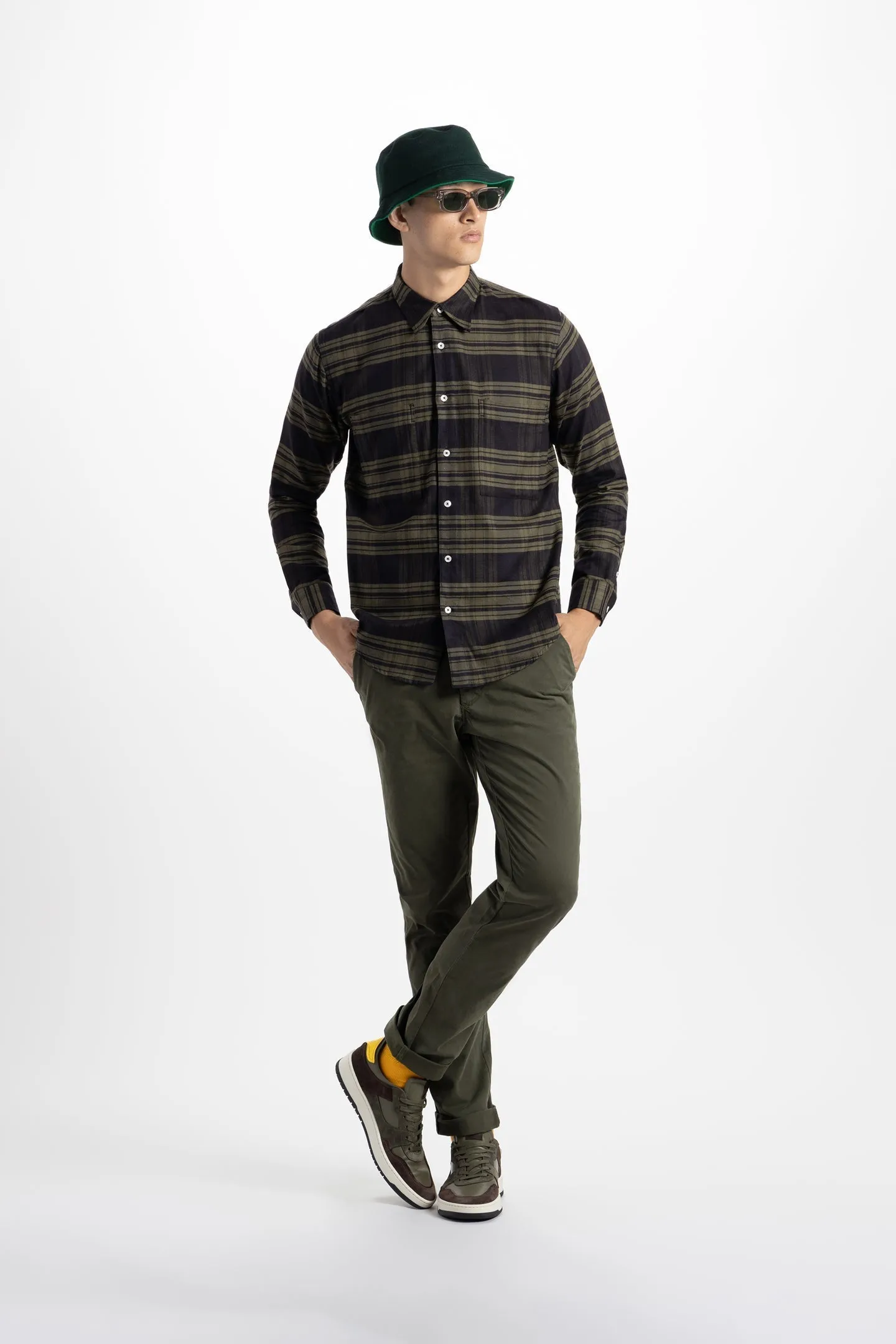 Soft Cloth Doheny Patch Pocket Shirt in Italian Woven - Olive Plaid