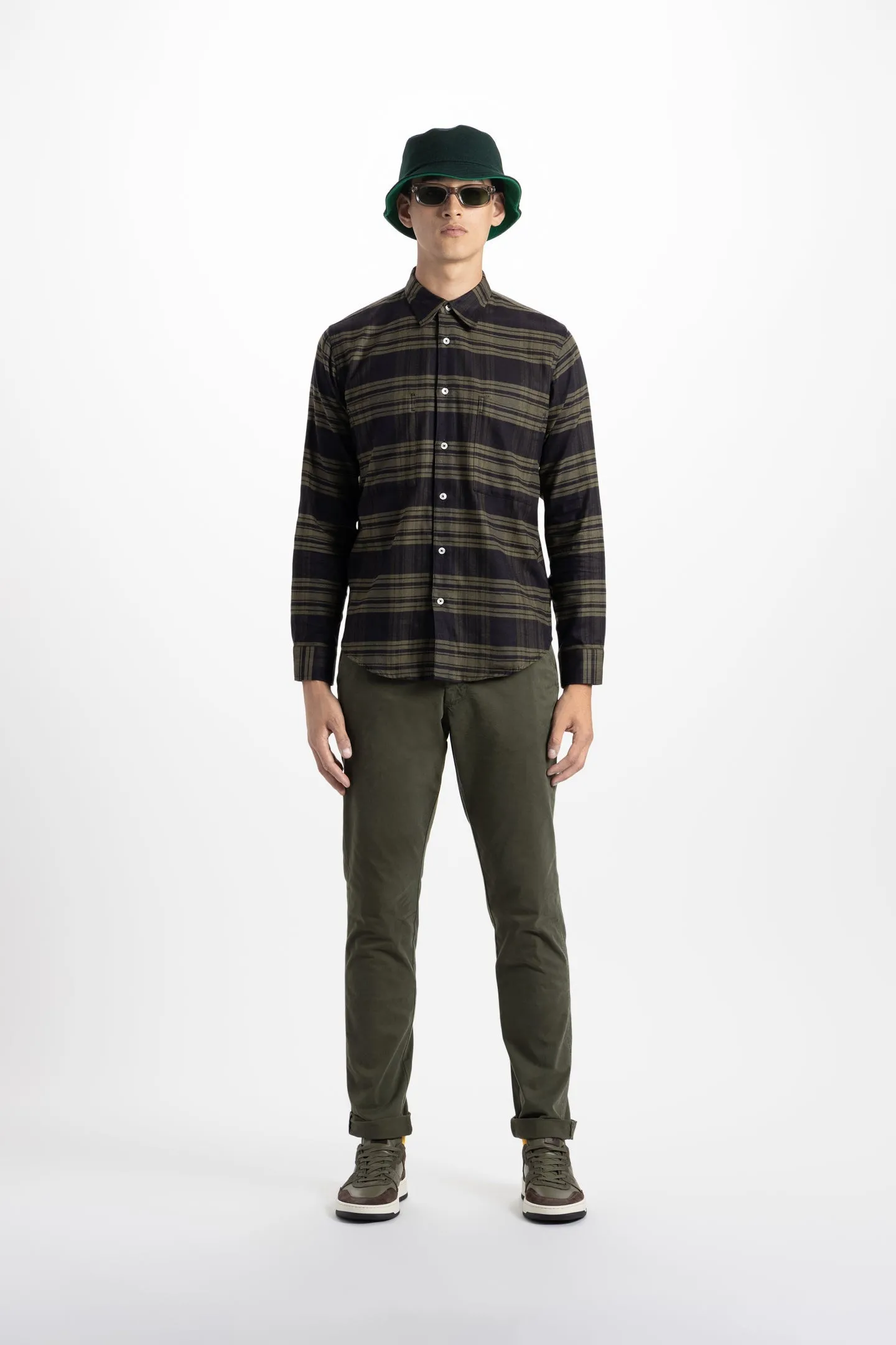 Soft Cloth Doheny Patch Pocket Shirt in Italian Woven - Olive Plaid