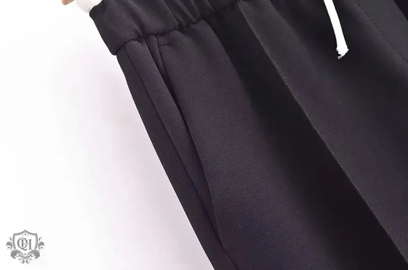 Solid Casual Tie Waist Trousers