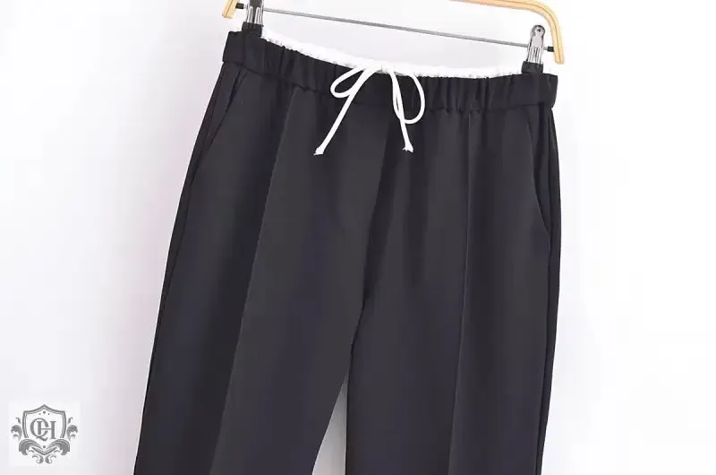 Solid Casual Tie Waist Trousers