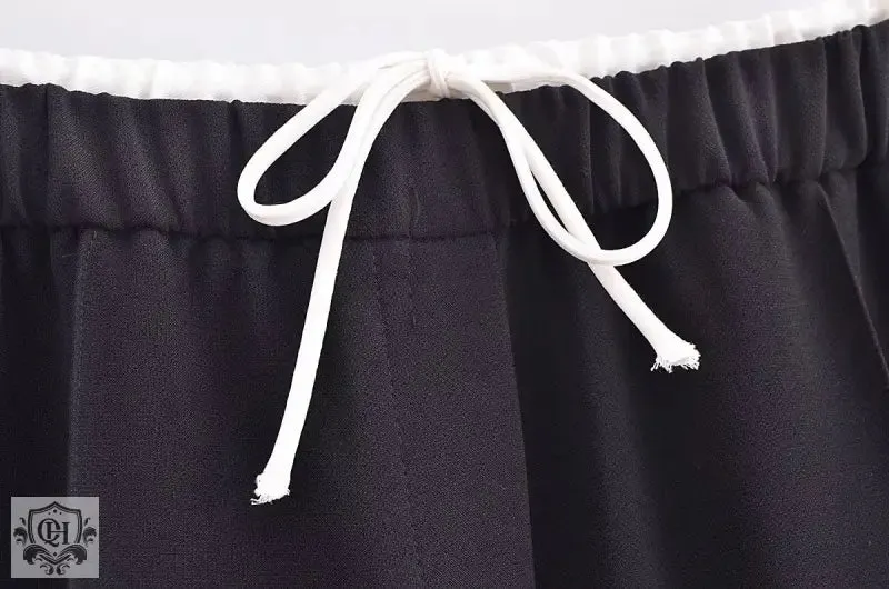 Solid Casual Tie Waist Trousers