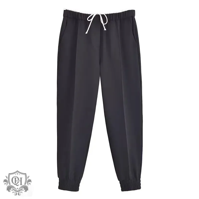 Solid Casual Tie Waist Trousers