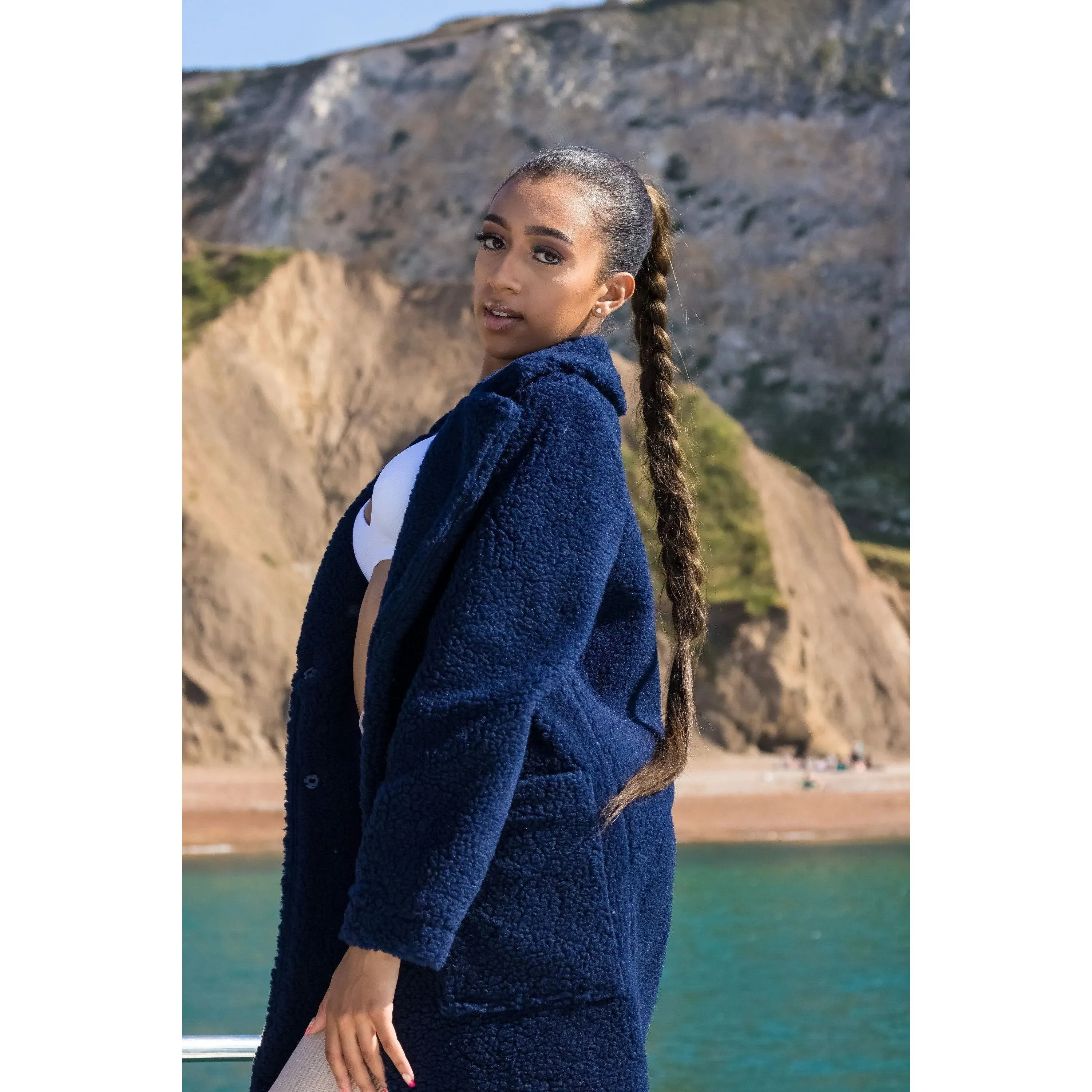 Stud Button Borg Teddy Coat