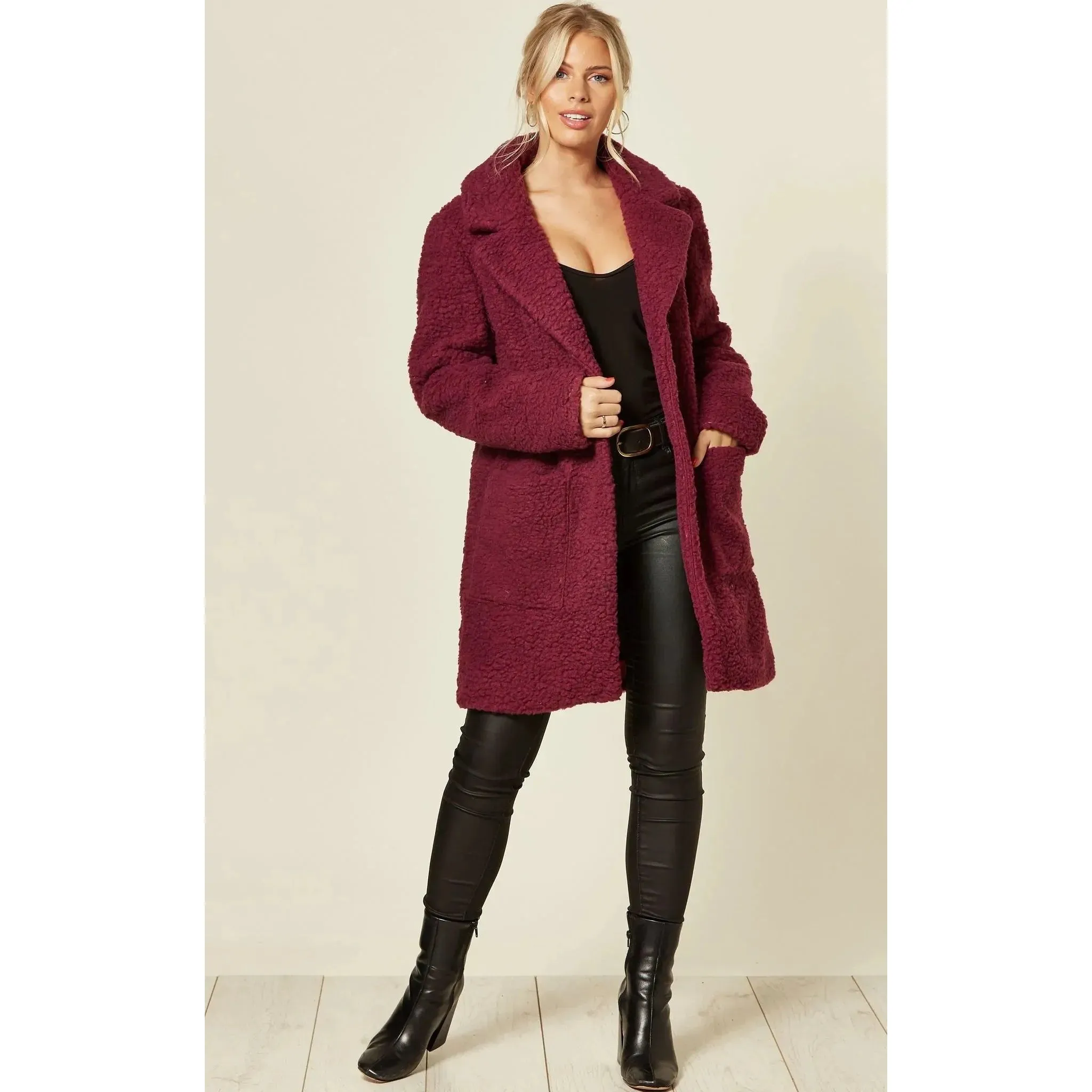Stud Button Borg Teddy Coat
