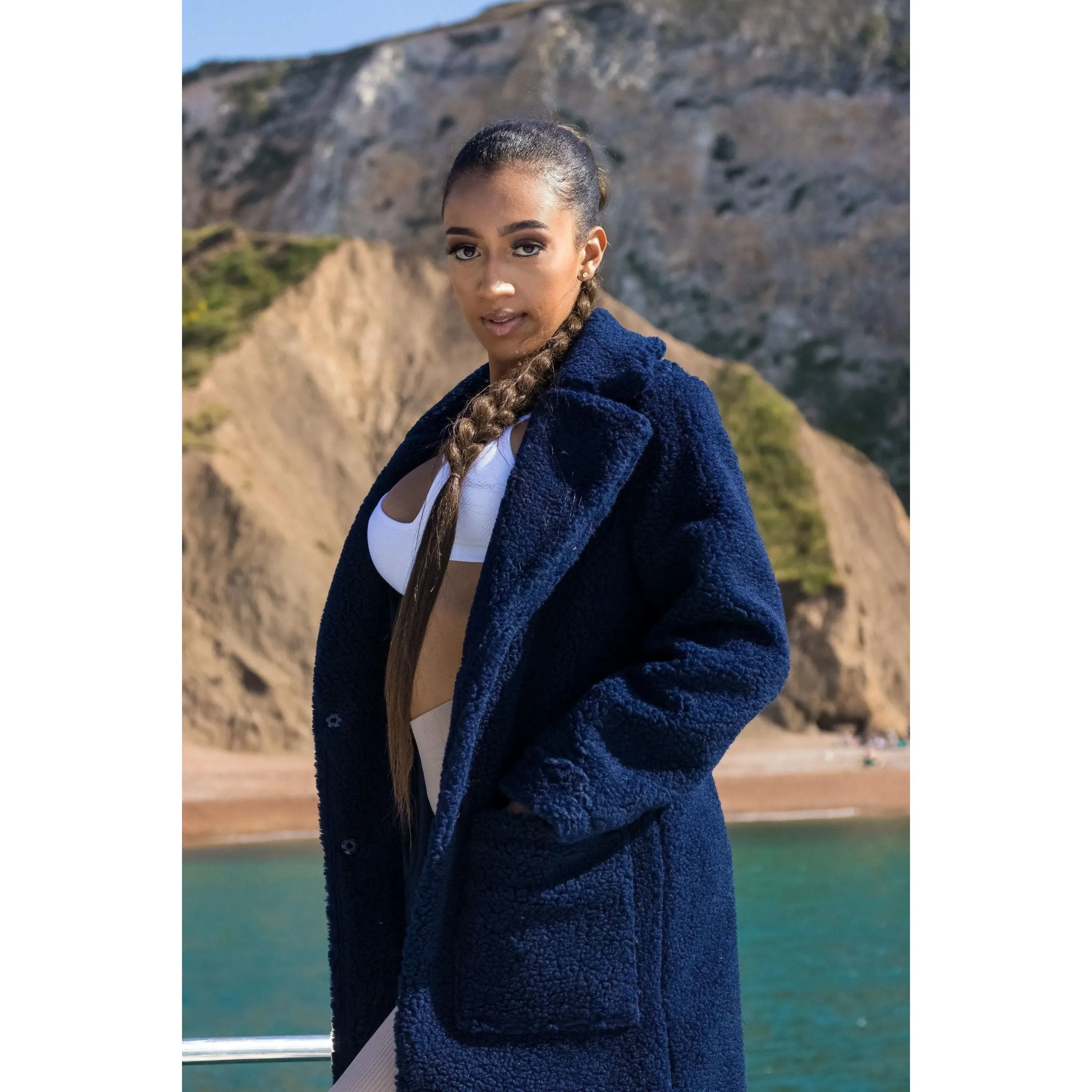 Stud Button Borg Teddy Coat