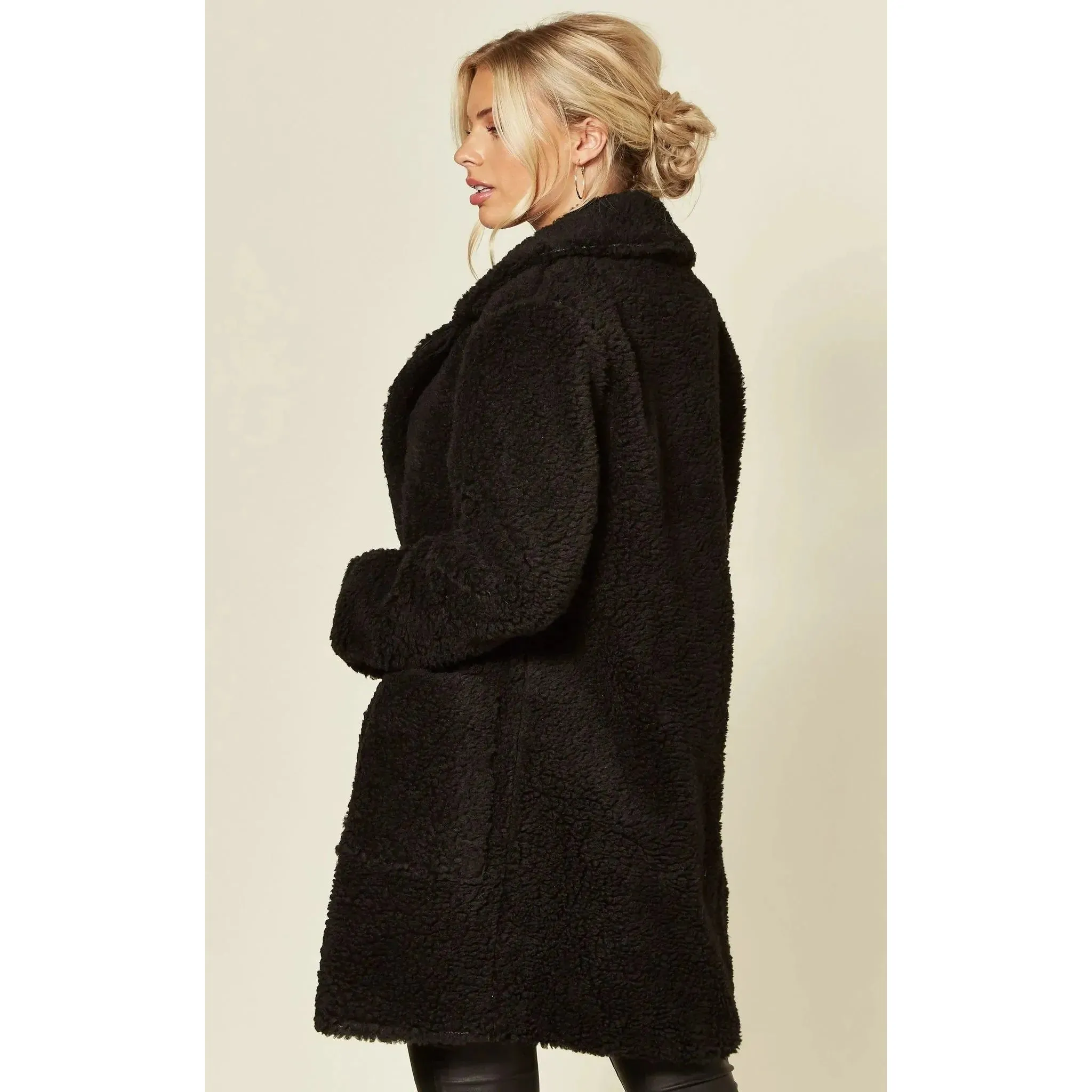 Stud Button Borg Teddy Coat