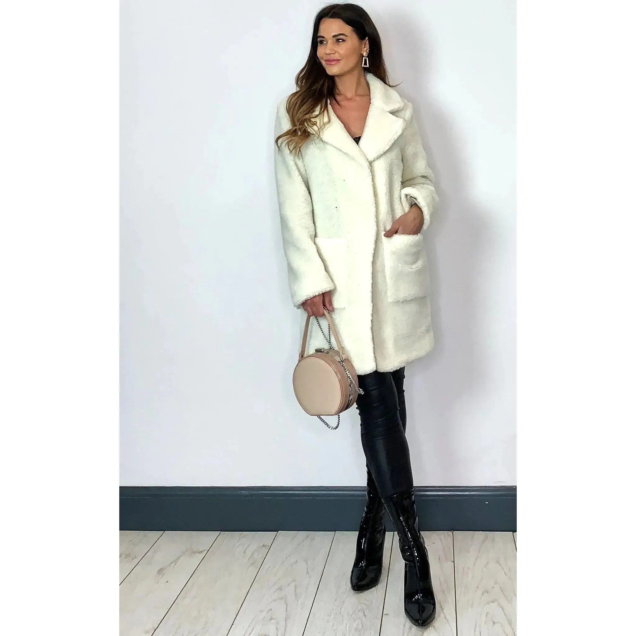 Stud Button Borg Teddy Coat