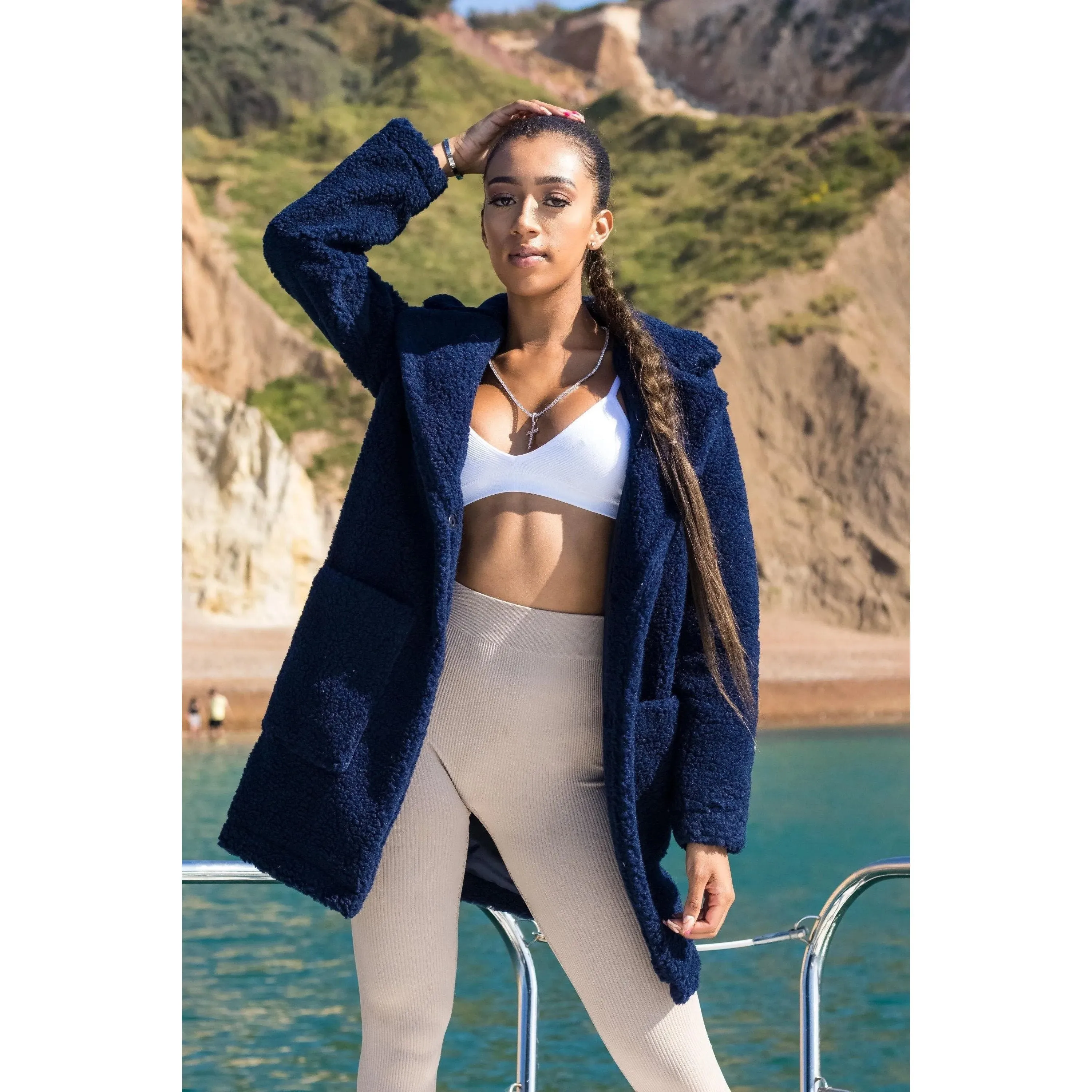 Stud Button Borg Teddy Coat