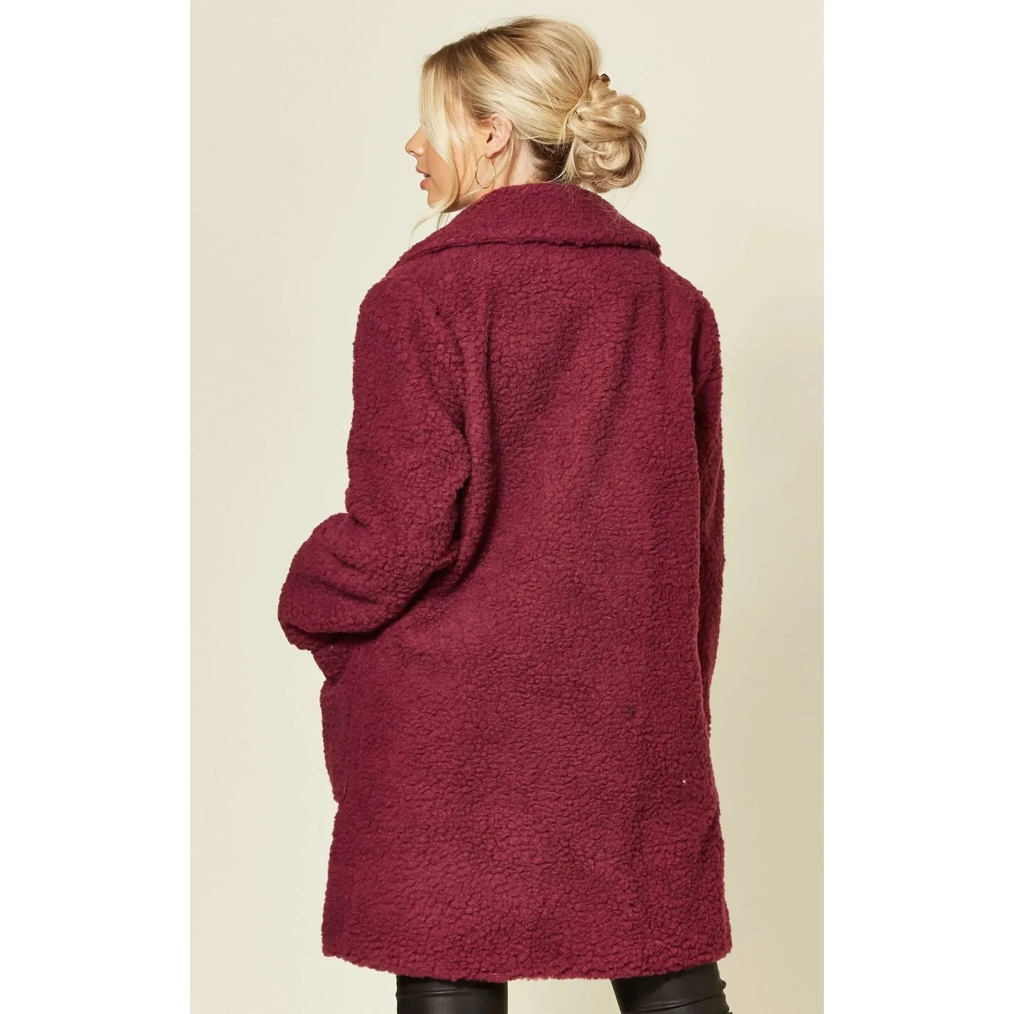 Stud Button Borg Teddy Coat