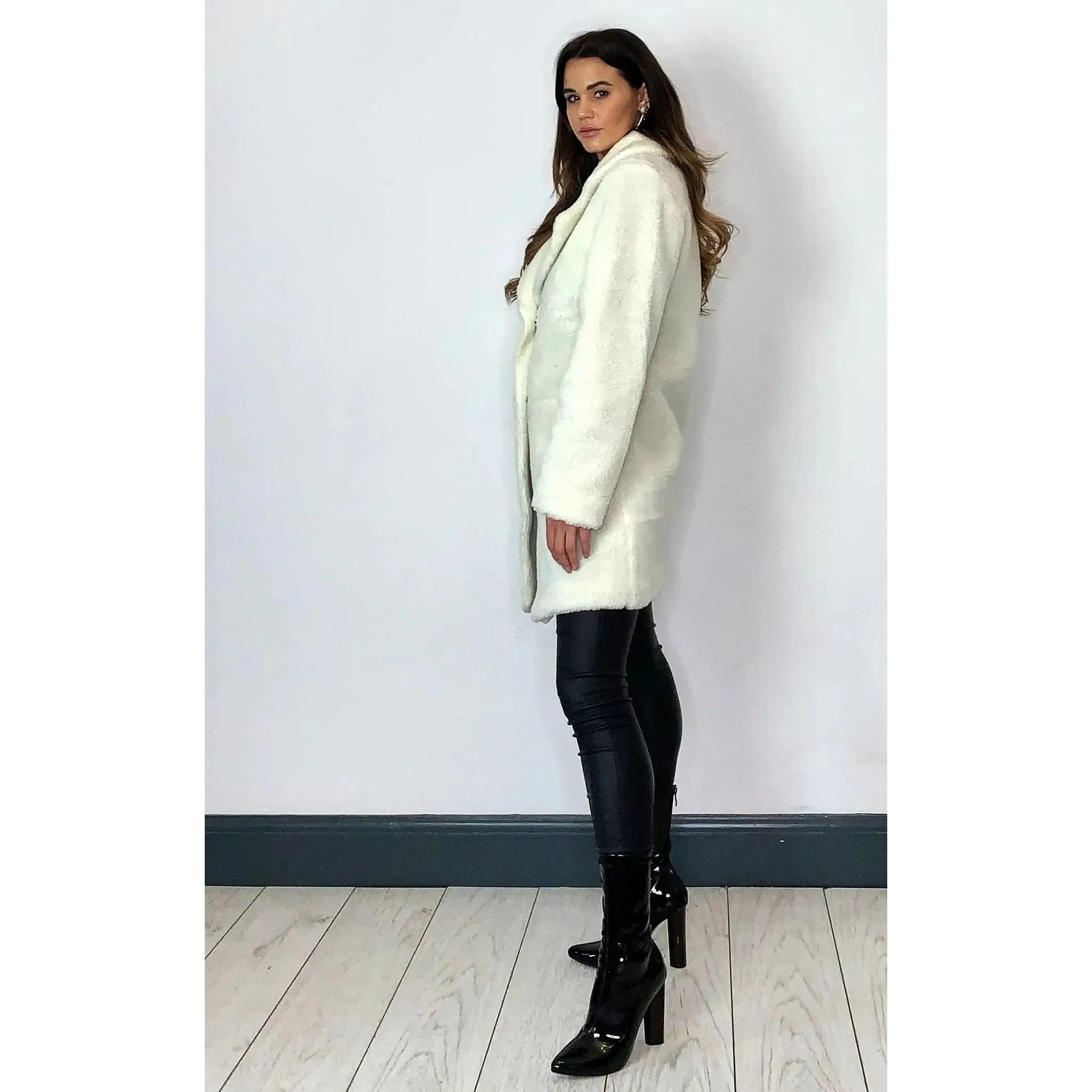 Stud Button Borg Teddy Coat