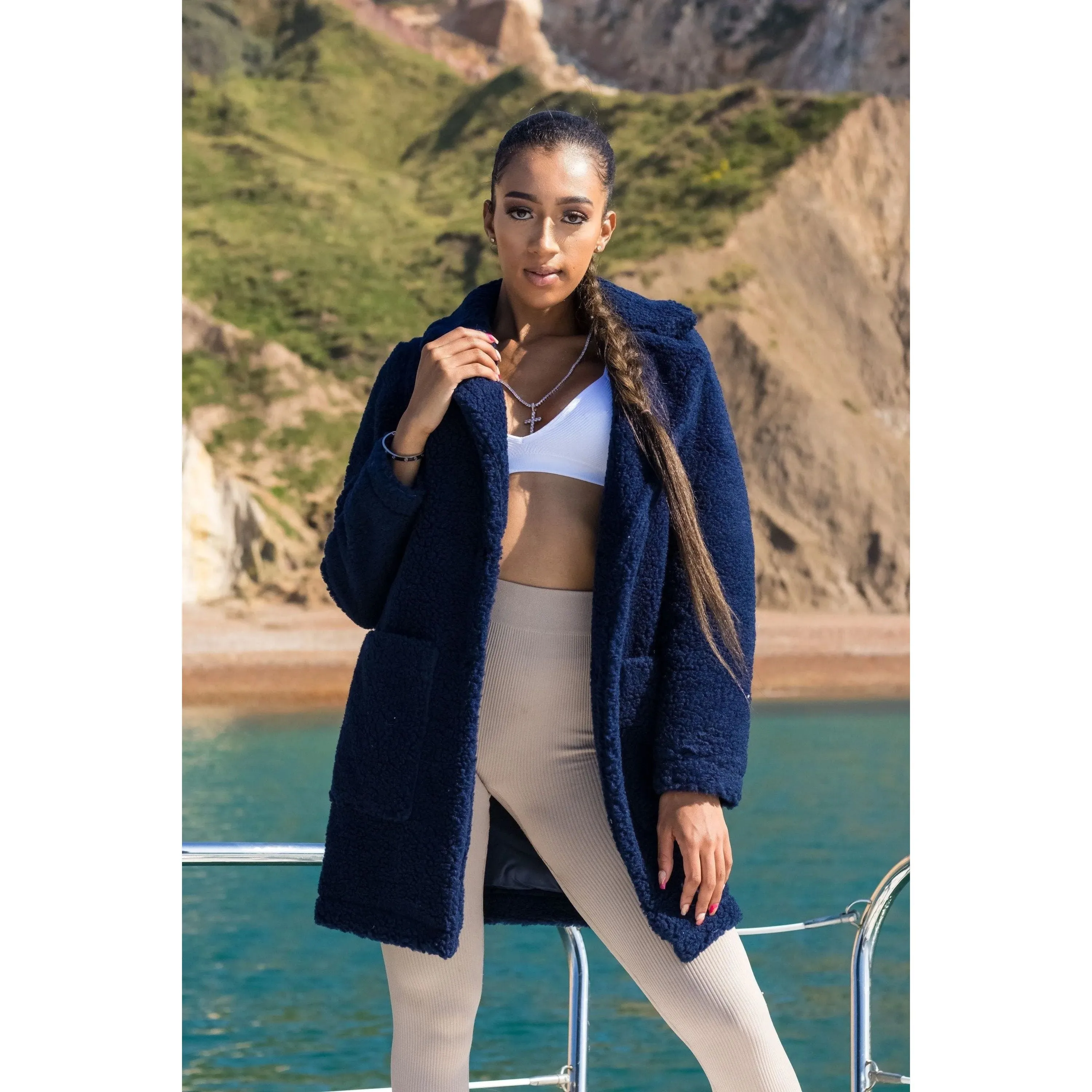 Stud Button Borg Teddy Coat