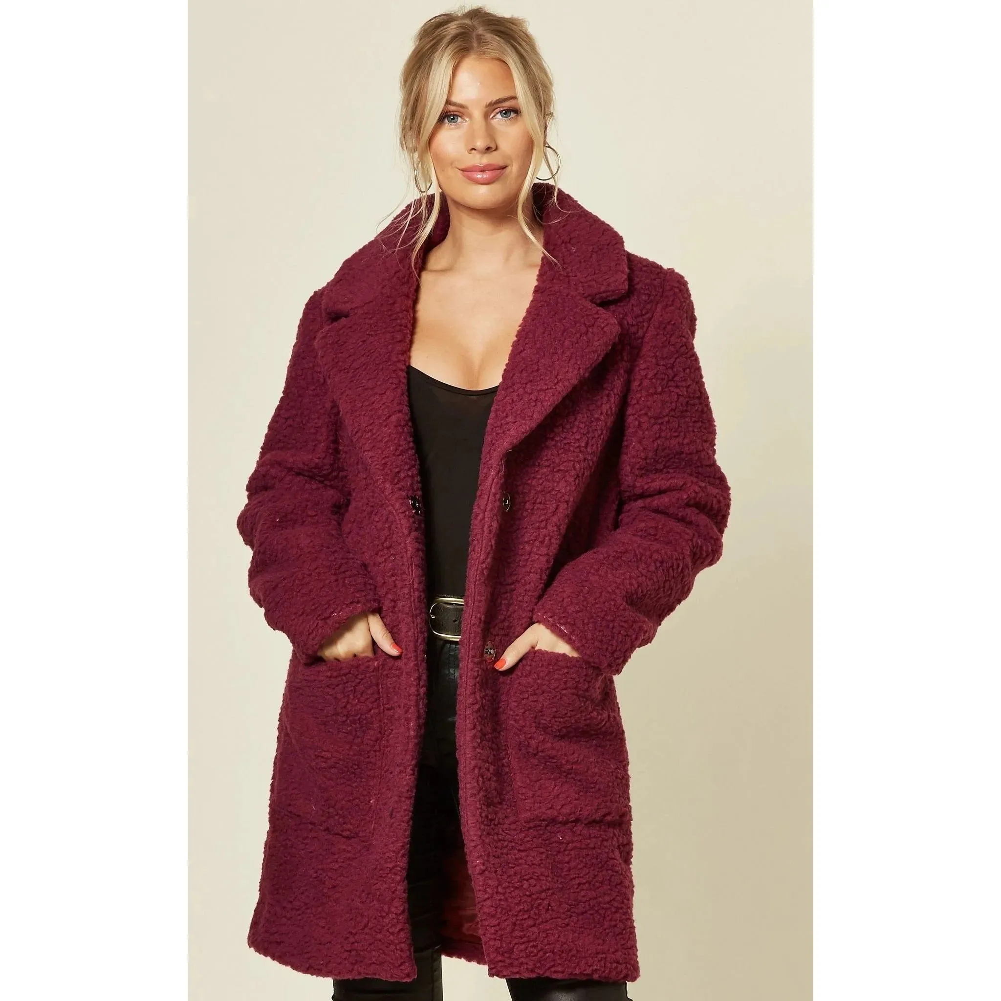 Stud Button Borg Teddy Coat