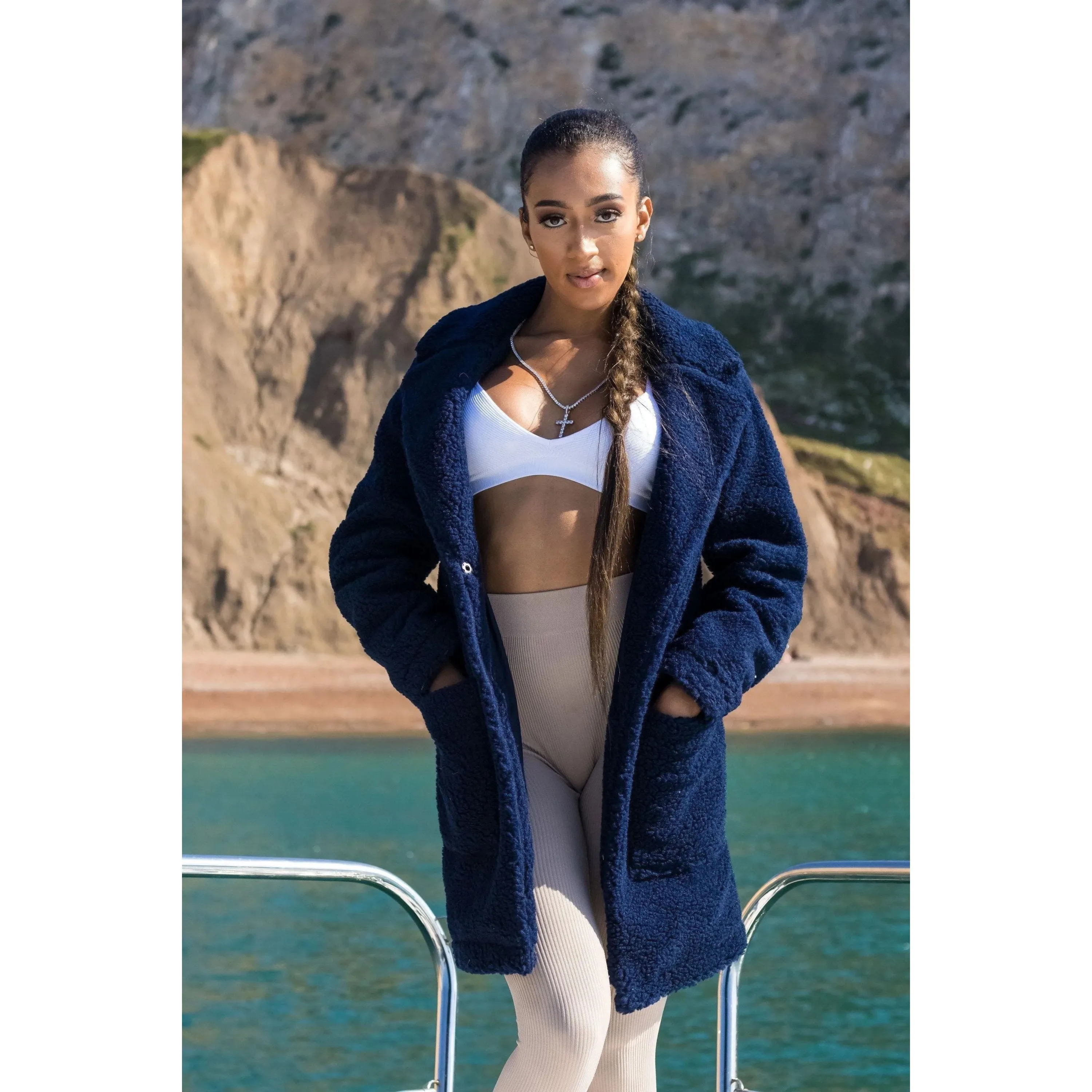 Stud Button Borg Teddy Coat