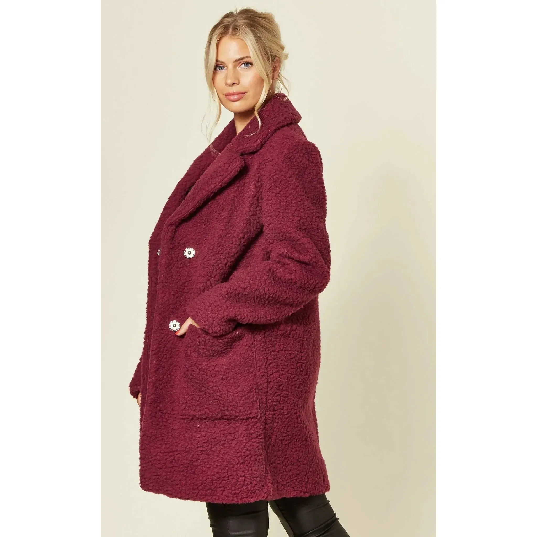 Stud Button Borg Teddy Coat
