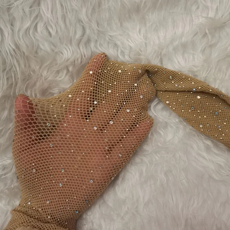 Summer Fishnet Diamond Pantyhose Women Sexy Fashion Shiny Net Tights Female Slim Rhinestone Mesh Nylon Stockings Tights