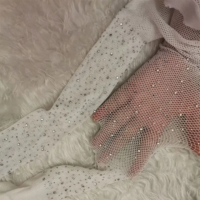 Summer Fishnet Diamond Pantyhose Women Sexy Fashion Shiny Net Tights Female Slim Rhinestone Mesh Nylon Stockings Tights