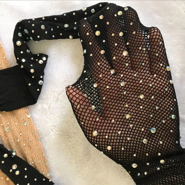 Summer Fishnet Diamond Pantyhose Women Sexy Fashion Shiny Net Tights Female Slim Rhinestone Mesh Nylon Stockings Tights