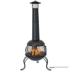 Sunnydaze Black Steel Wood-Burning Outdoor Chiminea Fire Pit with Rain Cap - 66"