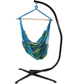 Sunnydaze Extra Large Outdoor Hanging Rope Hammock Chair Swing with C-Stand - Ocean Breeze