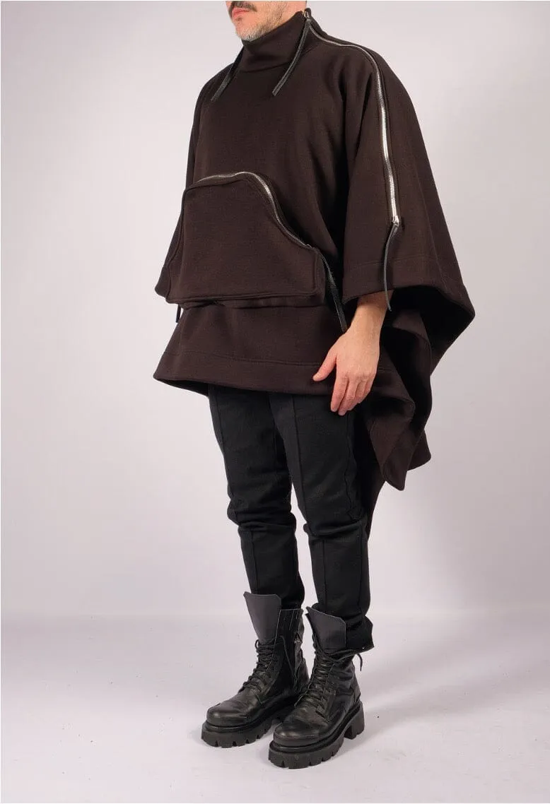 Sweatshirt Poncho with Zippers