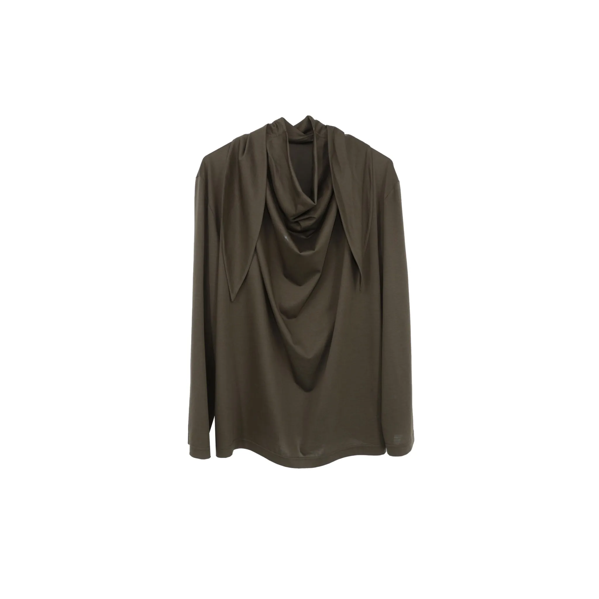 T-scarf Collar Lace-up Shirt in Army Green