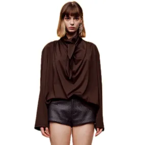 T-scarf Collar Lace-up Shirt in Army Green
