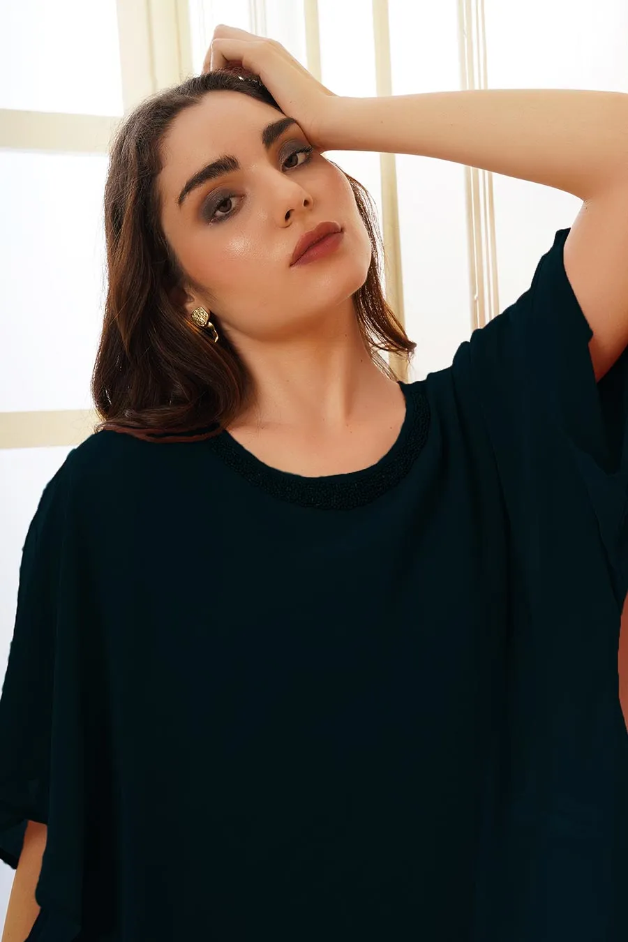 Teal Blue Sequins Embellished Dress