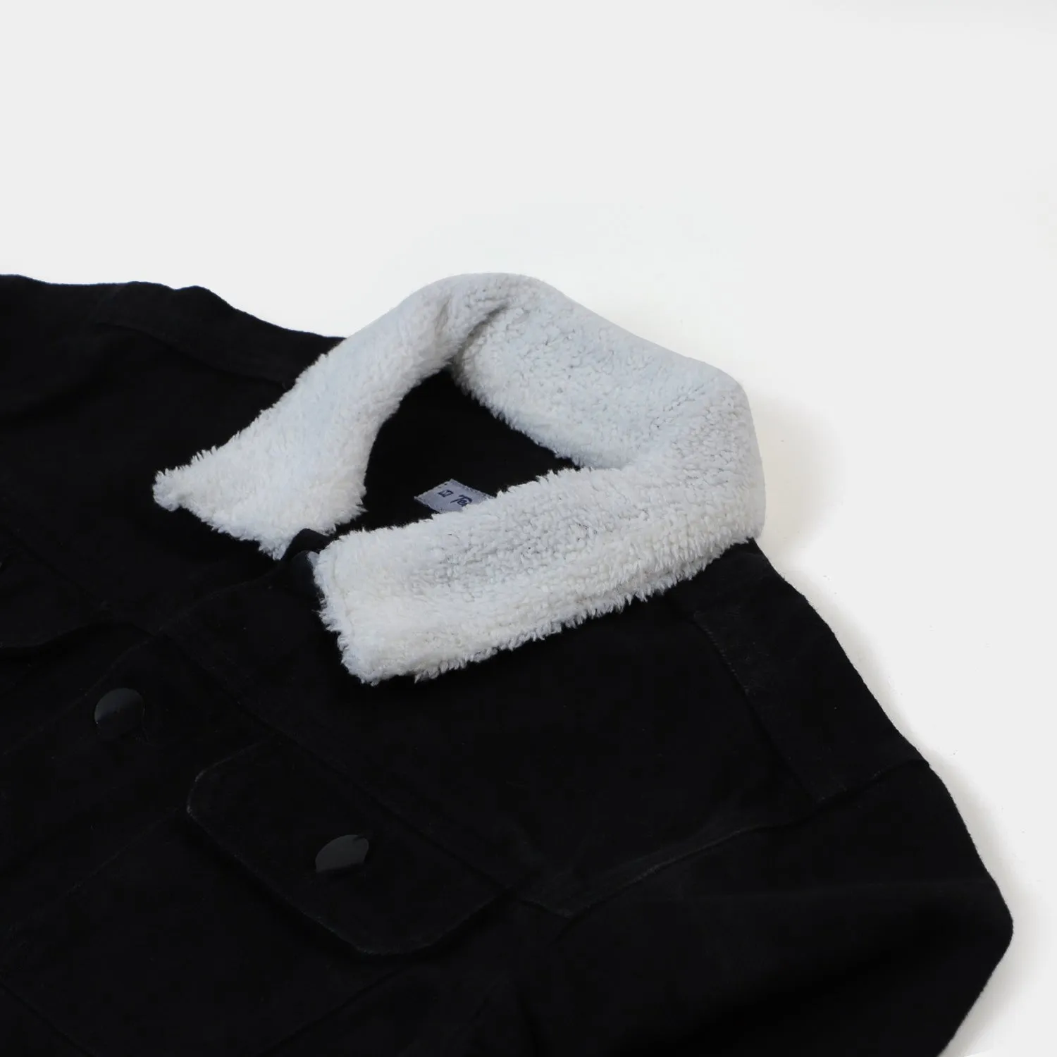 Teens Boy Denim Jacket Sherpa-BLACK