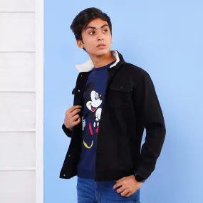 Teens Boy Denim Jacket Sherpa-BLACK
