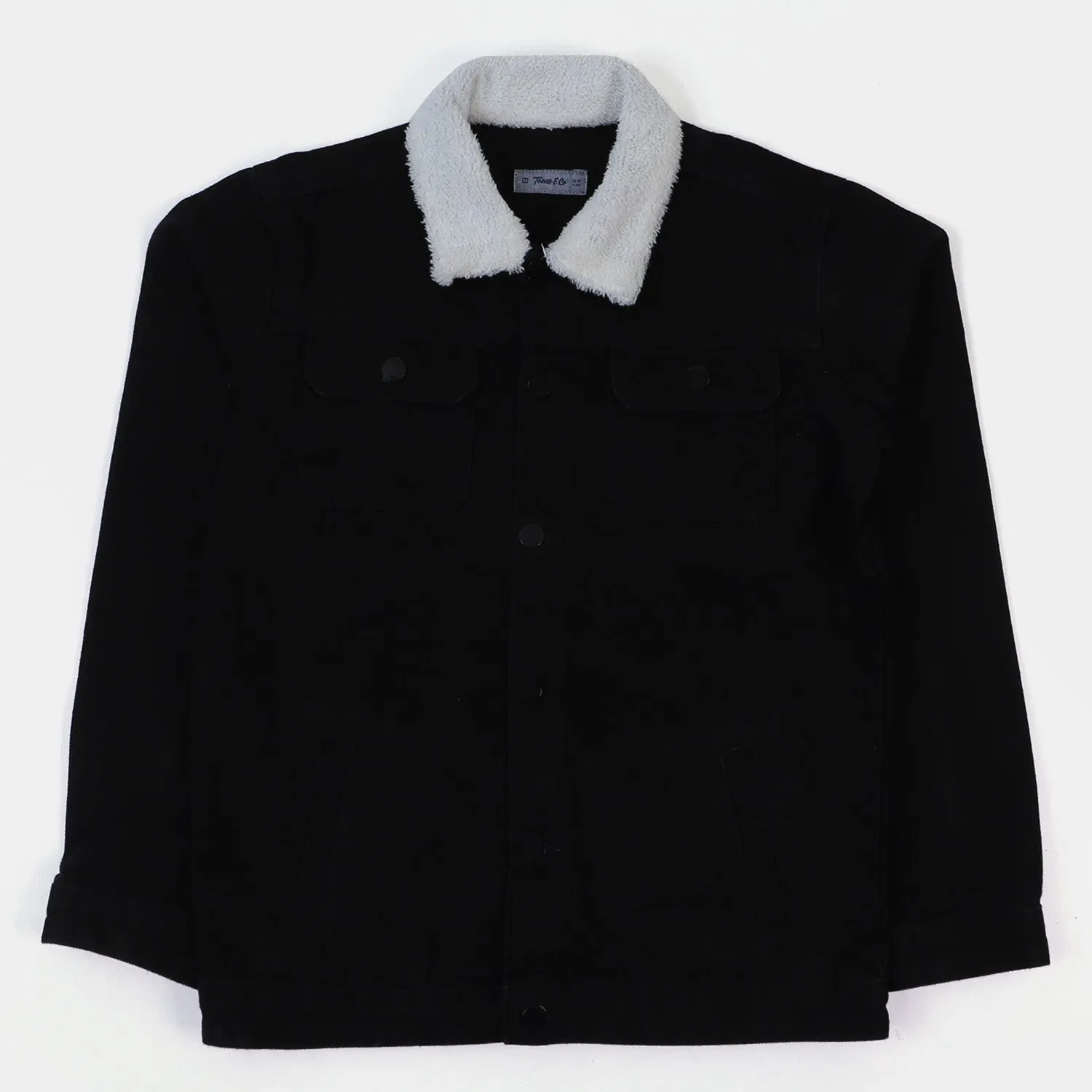 Teens Boy Denim Jacket Sherpa-BLACK