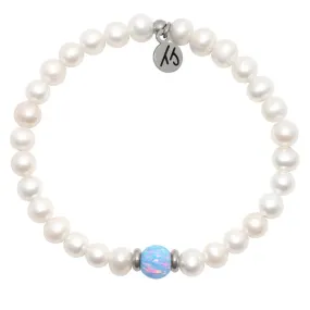 The Cape Bracelet Reverse- Pearl with Denim Blue Opal Ball