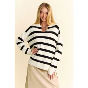 The Johnny White/Black Stripe Sweater