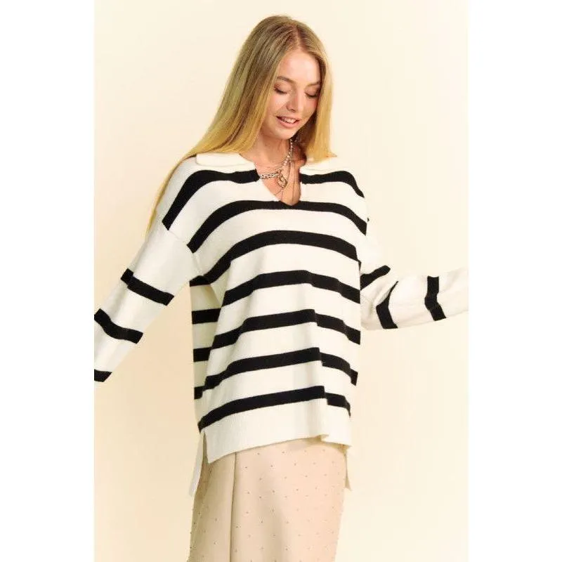 The Johnny White/Black Stripe Sweater