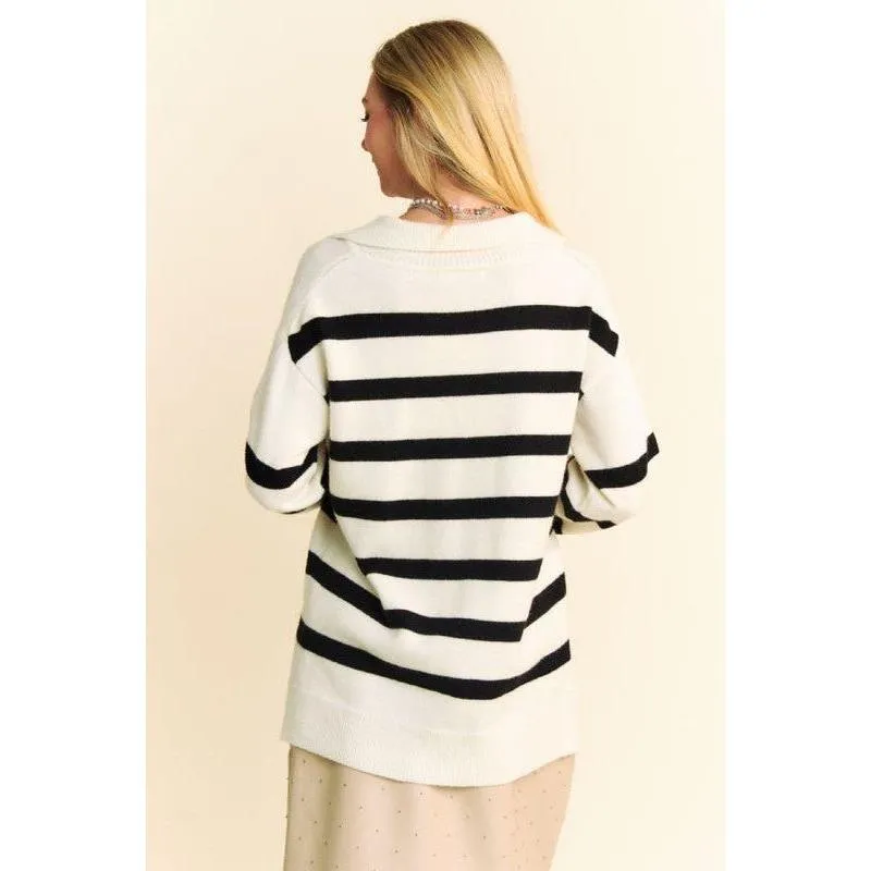 The Johnny White/Black Stripe Sweater