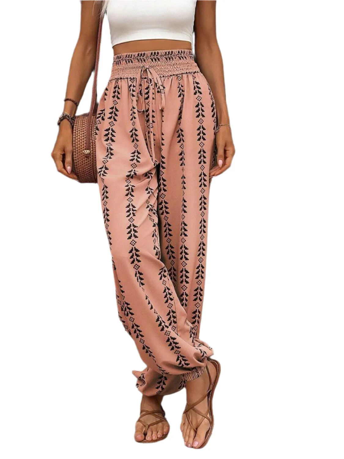Tied Printed High Waist Pants