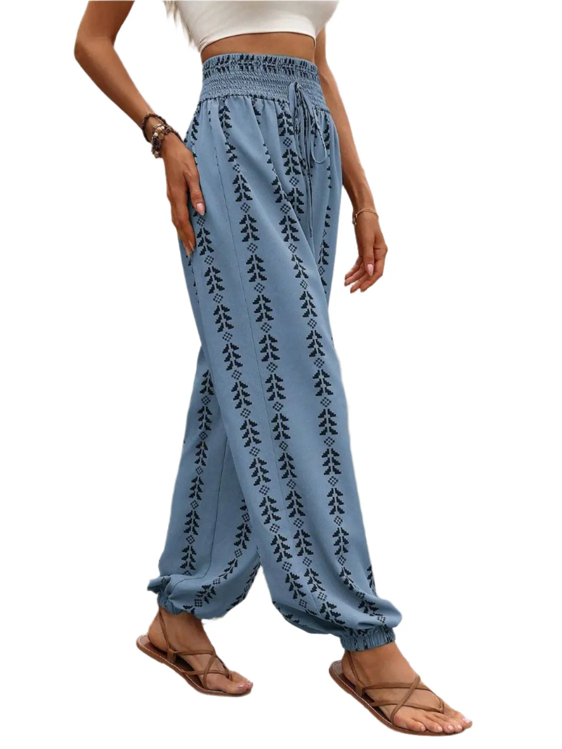 Tied Printed High Waist Pants