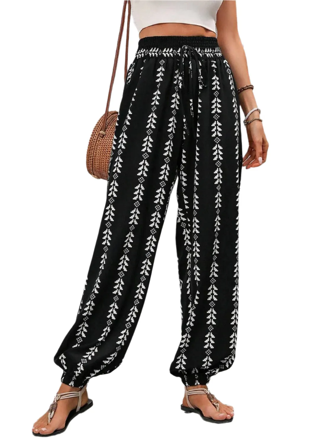 Tied Printed High Waist Pants