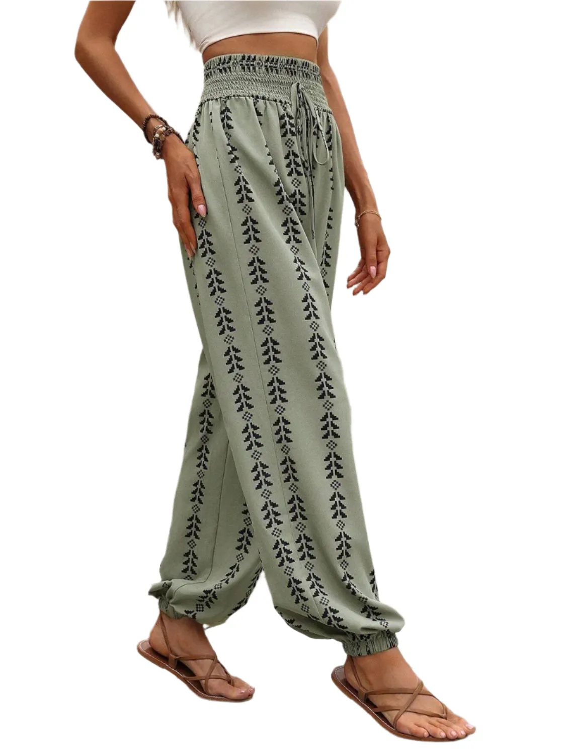 Tied Printed High Waist Pants