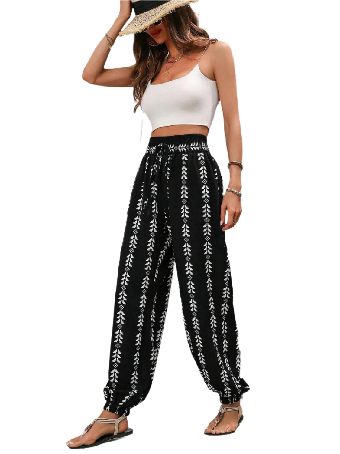 Tied Printed High Waist Pants