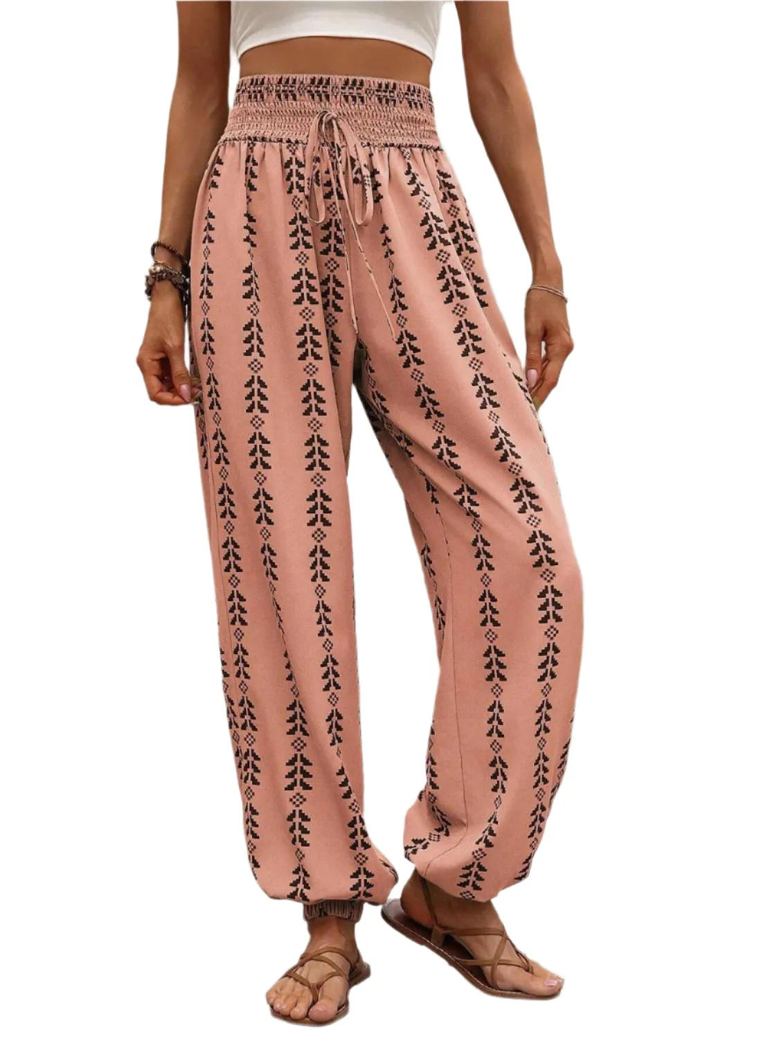 Tied Printed High Waist Pants
