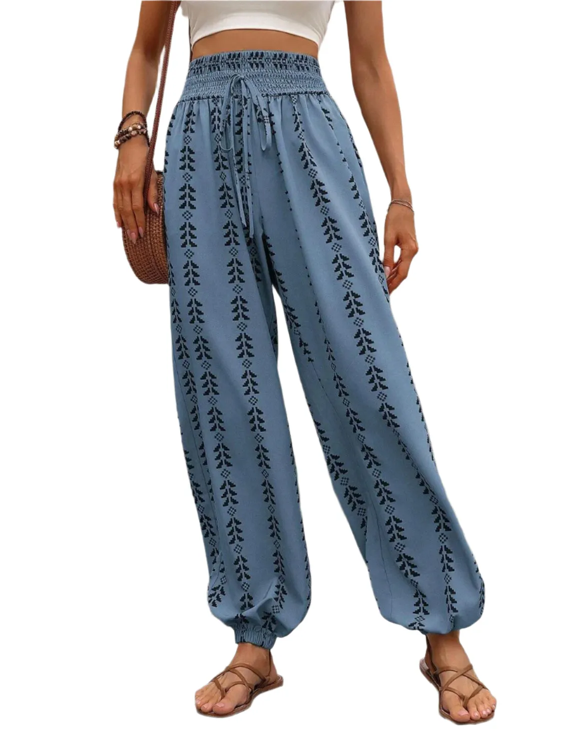 Tied Printed High Waist Pants