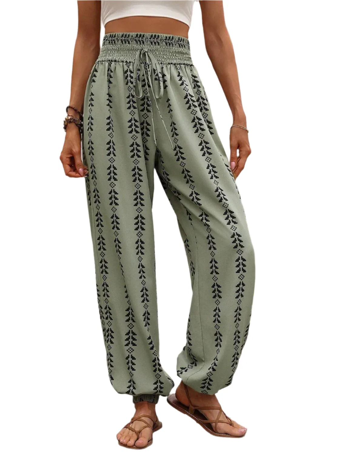 Tied Printed High Waist Pants