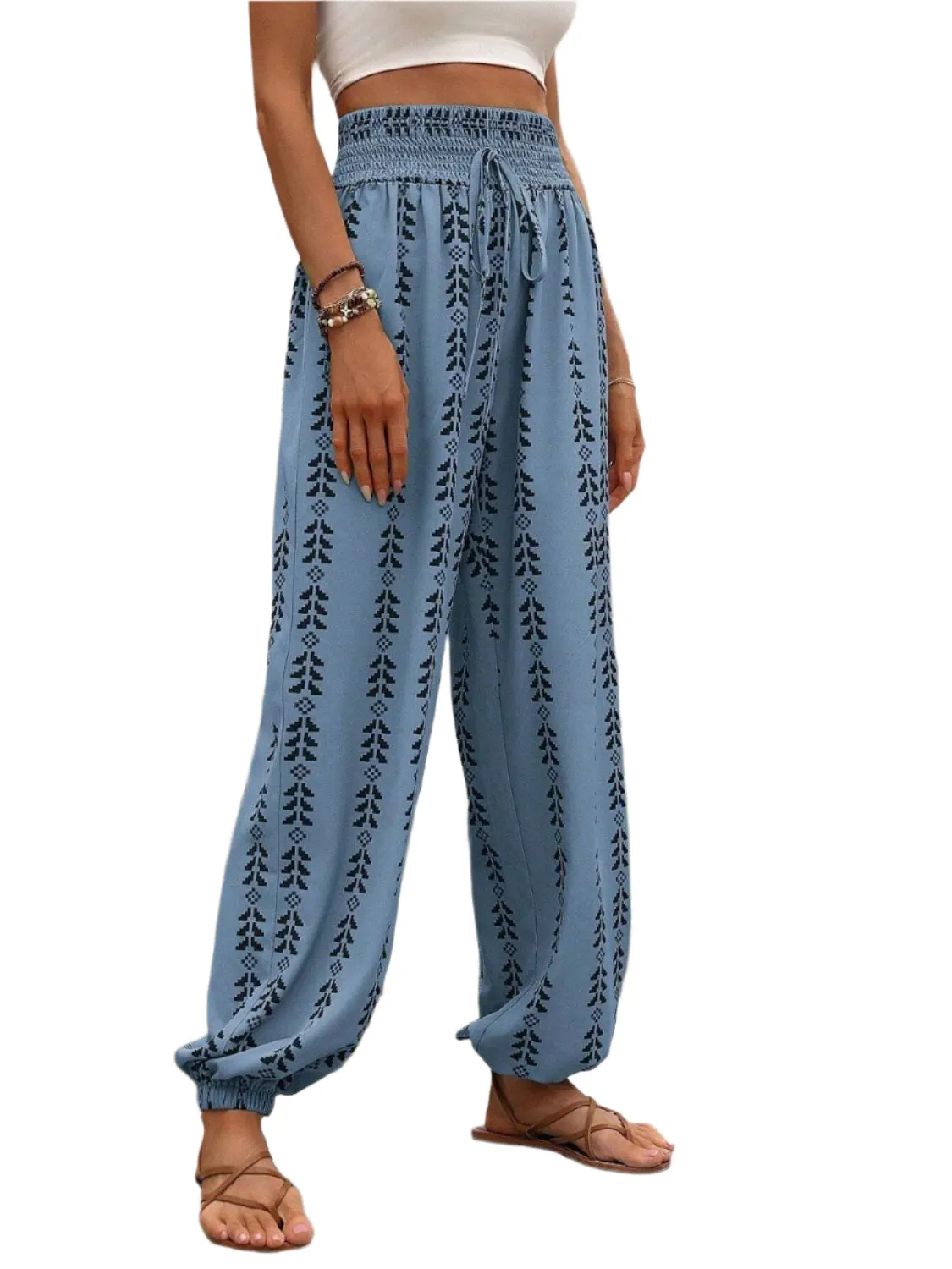 Tied Printed High Waist Pants