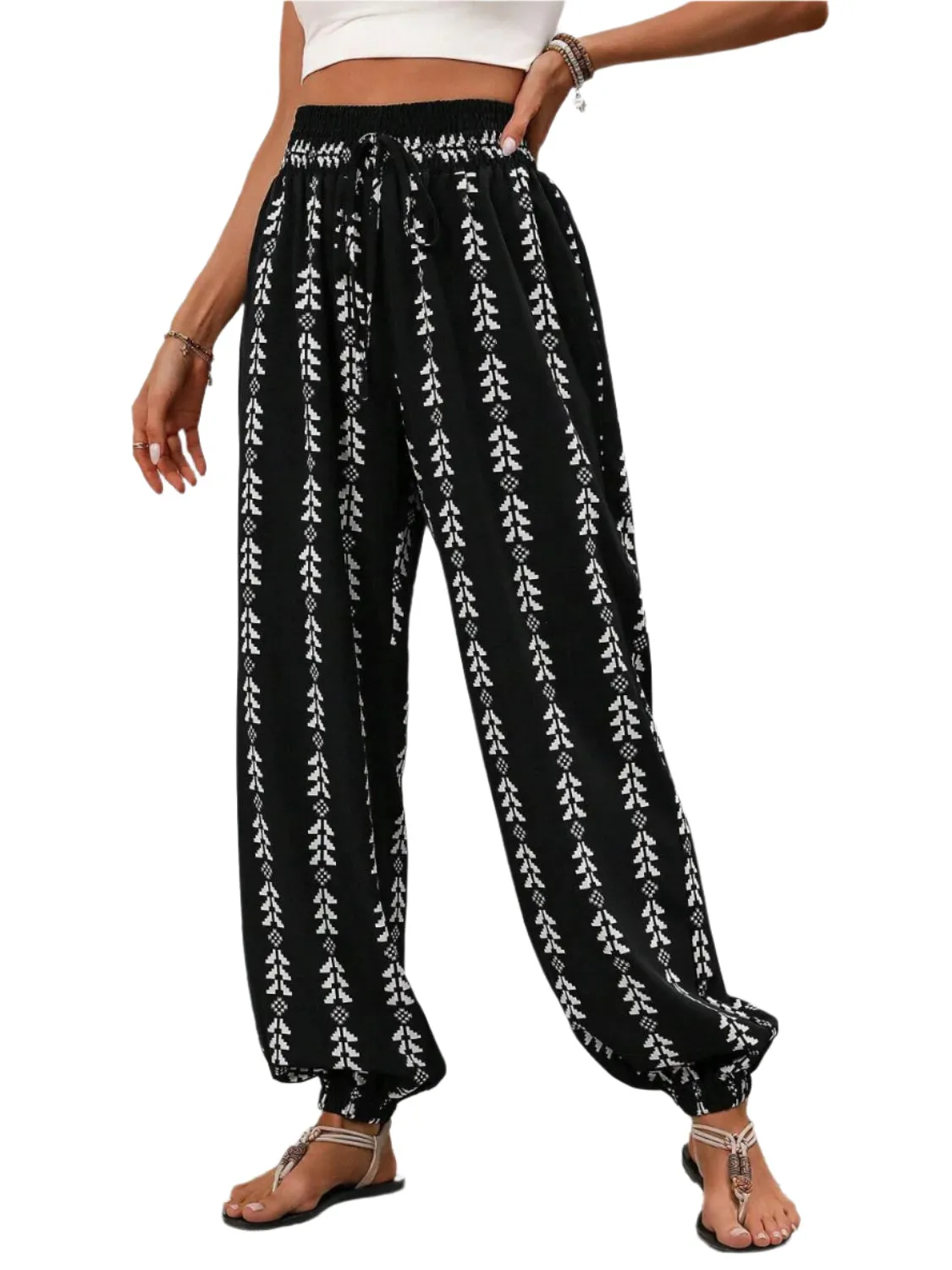 Tied Printed High Waist Pants
