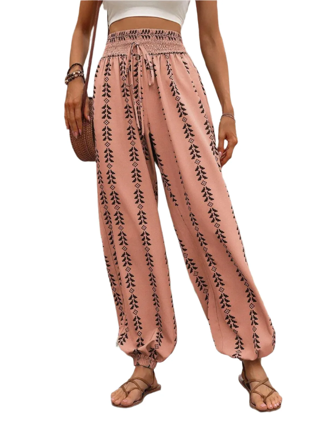 Tied Printed High Waist Pants