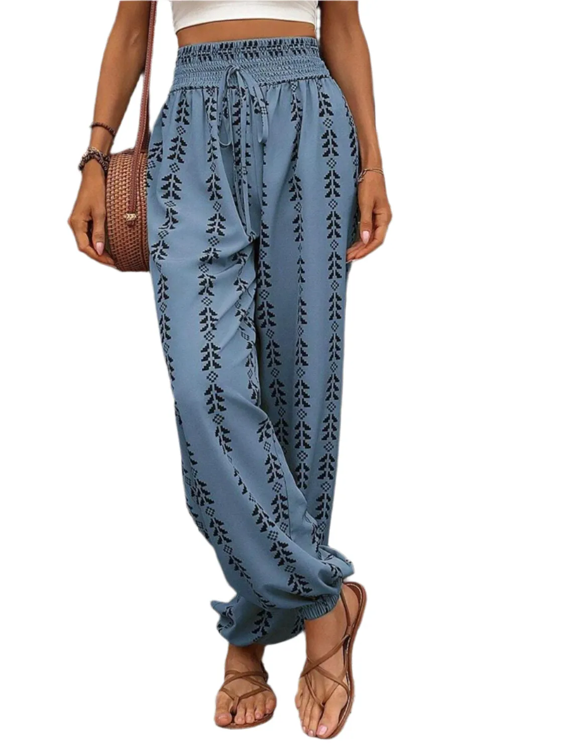 Tied Printed High Waist Pants